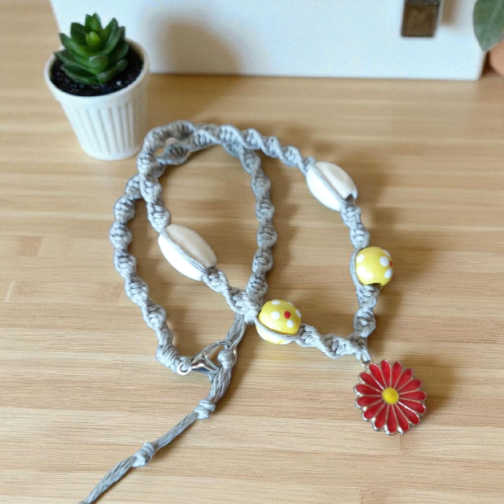 Hand Crafted Gray and Yellow Beaded Necklace